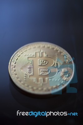 Digital Cryptovalute - Bitcoin Coin Stock Photo