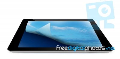 Digital Tablet Pc With Cloudy Sky Stock Image