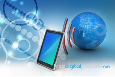 Digital Tablet With Earth, And Symbol Wi-fi Stock Image