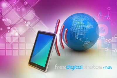 Digital Tablet With Earth, And Symbol Wi-fi Stock Image