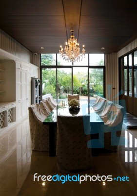 Dining Room In Luxury Home Stock Photo