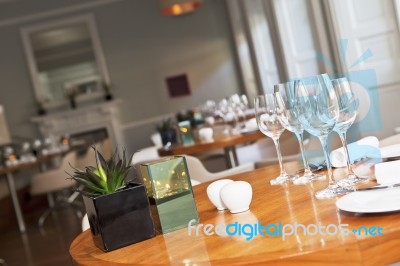 Dining table in restaurant Stock Photo