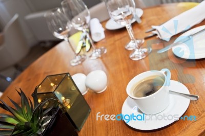 Dining Table In Restaurant Stock Photo