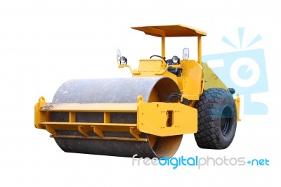 Dirty Road Roller On White Background Stock Photo