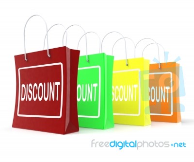 Discount Shopping Bags Means Cut Price Or Reduce Stock Image