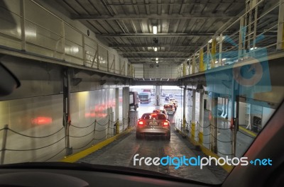 Disembarking From The Ferry Stock Photo