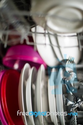 Dishwasher After Cleaning Process - Shallow Dof Stock Photo