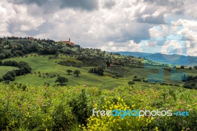 Distant View Of Pienza Stock Photo