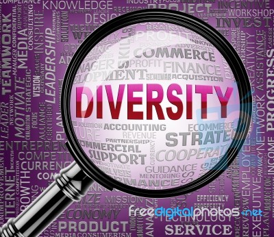 Diversity Magnifier Shows Mixed Bag And Different Stock Image