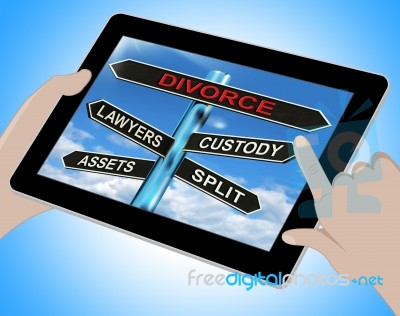 Divorce Tablet Means Custody Split Assets And Lawyers Stock Image