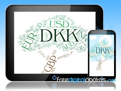 Dkk Currency Means Denmark Krone And Banknote Stock Image