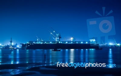 Docks At Night Stock Photo