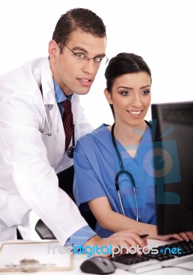 Doctor And Nurse In Computer Stock Photo