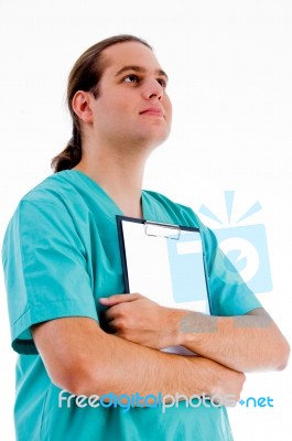 Doctor Holding Empty Clipboard Stock Photo