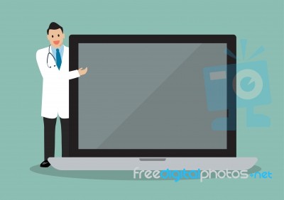 Doctor Pointing To The Screen Of A Laptop Stock Image