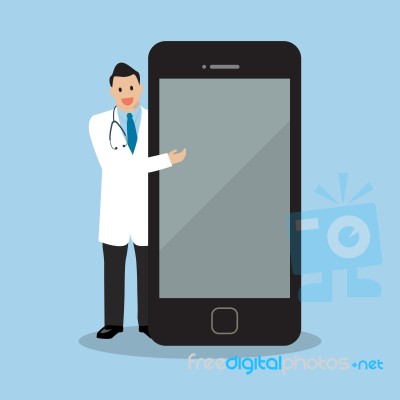 Doctor Pointing To The Screen Of A Smartphone Stock Image