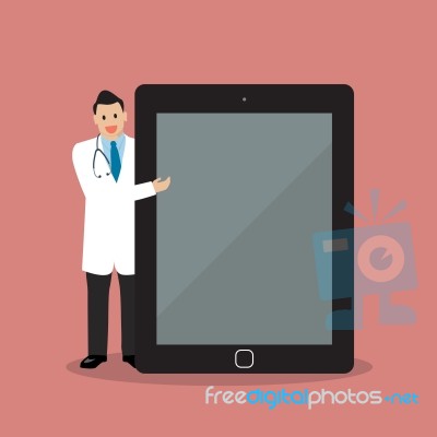 Doctor Pointing To The Screen Of A Tablet Stock Image