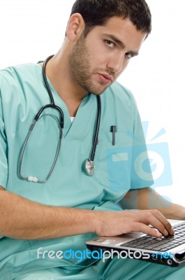 Doctor With Laptop And Stethoscope Stock Photo