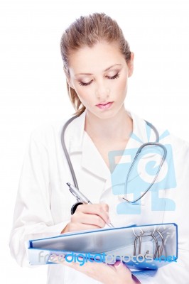 Doctor With Papers And Stethoscope Stock Photo