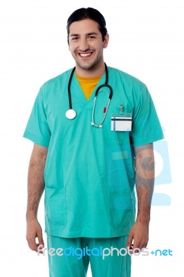 Doctor With Stethoscope Around Neck Stock Photo