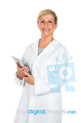 Doctor Woman Holding Computer Stock Photo