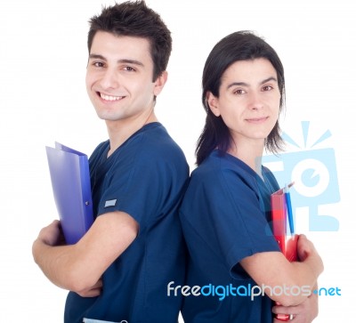 Doctors Team Holding Folders Stock Photo