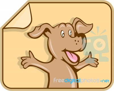 Dog Arms Out Label Cartoon Stock Image