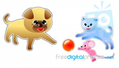 Dog, Cat And Mouse Playing Ball Together Stock Image