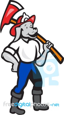 Dog Fireman Firefighter Fire Axe Cartoon Stock Image