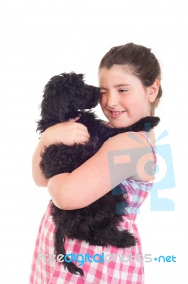 Dog Kissing Girl Stock Photo