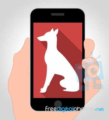 Dogs Online Means Canine Phone 3d Illustration Stock Image