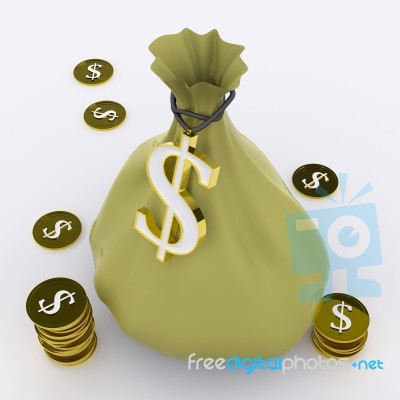 Dollar Bag Means Wealth Currency Or Earnings Stock Image