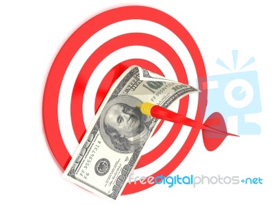 Dollar Bill On Dartboard  Stock Photo