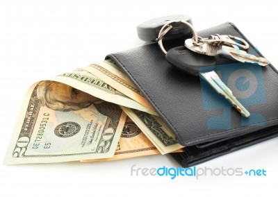 Dollar Cash In Black Wallet Stock Photo