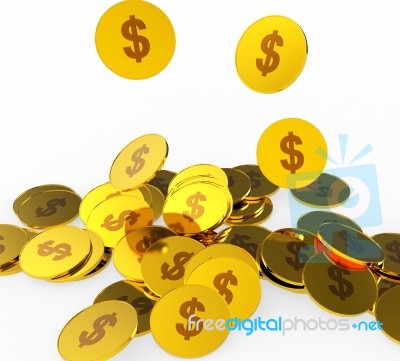 Dollar Coins Indicates American Dollars And Banking Stock Image