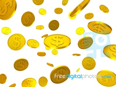 Dollar Coins Shows United States And Bank Stock Image