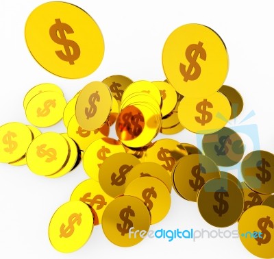 Dollar Coins Shows United States And Banking Stock Image