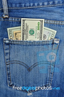 Dollar Note In The Jeans Pocket Stock Photo