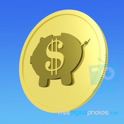 Dollar Piggy Coin Shows American Business Stock Image