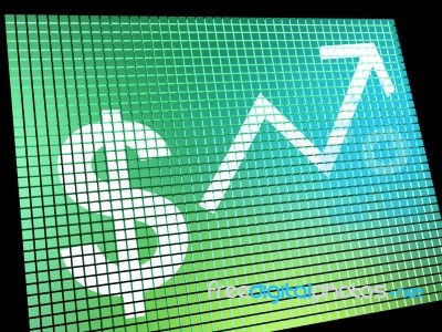 Dollar Sign And Up Arrow On Screen Stock Image