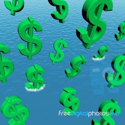 Dollar Sign Falling In Ocean Stock Image