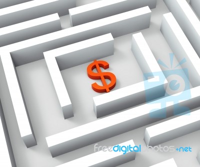 Dollar Sign In Maze Shows Dollars Credit Stock Image