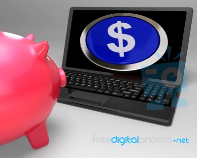 Dollar Symbol Button On Laptop Showing Currencies Stock Image