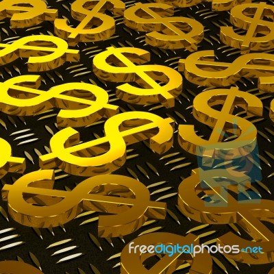 Dollar Symbols On Floor Showing American Earnings Stock Image