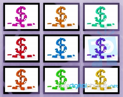 Dollar Symbols On Monitors Showing American Prosperity Stock Image