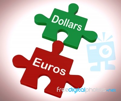 Dollars Euros Puzzle Means International Money Exchange Stock Image