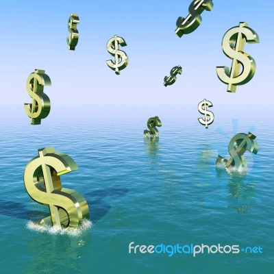 Dollars Sign Falling In Sea Stock Image