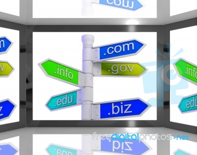 Domains On Screen Showing Internet Domains Stock Image