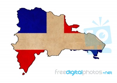 Dominican Map On Dominican Flag Drawing ,grunge And Retro Flag S… Stock Image