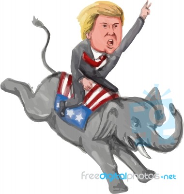 Donald Trump Riding Republican Elephant Caricature Stock Image